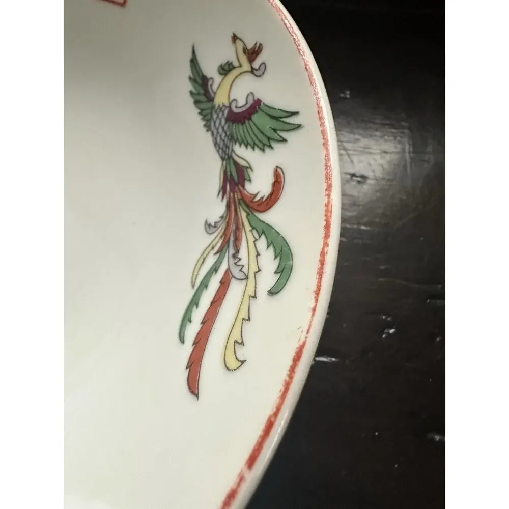Vtg Chinese Porcelain Bowl Dragon Phoenix‎ Double Happiness Red Seal 435 Mark 7”
